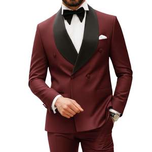 Elegante Traje de Esmoquin Borgoña para Hombre con Solapa de Chal, Dos Piezas, Blazer Rojo Vino para Gala Nocturna, Traje de Novio para Boda - Product Image 1