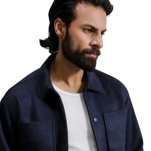 <b>Men</b> Navy Blue Utility Jacket Long Sleeve Button Closure Classic Collared Overshirt Modern Streetwear Fashion Clothing - Product Image 2