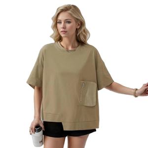 Casual 100% Premium algodón de gran tamaño pesado de punto ecológico mujeres Camisetas cuello Regular Fit letras impresas Logos Jersey - Product Image 1