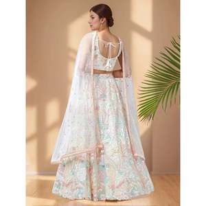 Off-<b>White</b> <b>Sequins</b> Net Bridesmaid Lehenga Choli - Product Image 4