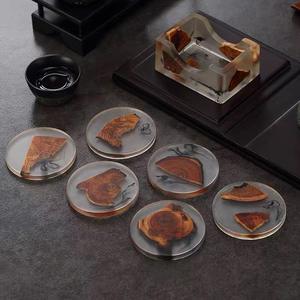 Hot Sale <b>Square</b> & Round Design Wood Resin Coaster with Holder <b>Set</b> Tea & Coffee Cup Mats & Pads - Product Image 6