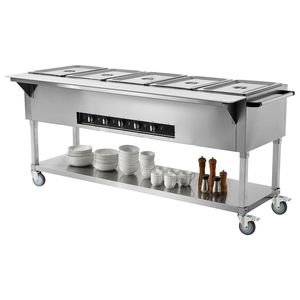 Scaldavivande Professionale a 5 Scomparti, 3750W, Elettrico a Vapore, 20.6QT, per Buffet e Catering, con Controllo Manuale della Temperatura e 4 Ruote - Product Image 1