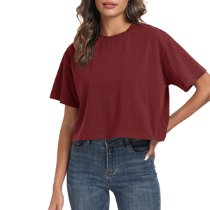 Camiseta Corta Informal para Mujer, Tejido de Algodón Suave, Cuello Redondo, Manga Corta, Corte Regular Cómodo, Camiseta Corta Básica y Elegante para Mujer - Product Image 1
