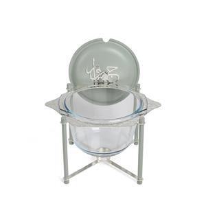 Elegante Plato de Vidrio para Servir Alimentos Estilo Árabe Real con Marco de Metal Plateado, Ideal para la Hospitalidad Durante el Ramadán - Product Image 3