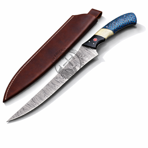 Top Trending Custom Handmade Damascus Steel Fish Fillet <b>Knife</b> 8" Extra <b>Sharp</b> Ambidextrous Blue Honeybee Nest Style Resin Handle - Product Image 1