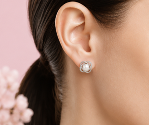 Pendientes de Perlas y Circonitas Cúbicas con Baño de Rodio Eternal Orbit, Plata de Ley 925, Joyería Fina y Elegante para Mujer - Product Image 2