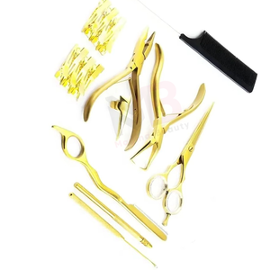 Handtied Stainless Steel Hair Extension Tool <b>Kit</b> with Black Matte <b>Beads</b> Pulling Loop Hook Weft Extension Pliers <b>Kit</b> - Product Image 4