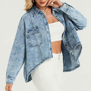Veste en jean oversize légère pour femme, style chemise, à manches chauve-souris, pour le printemps, décontractée, coupe ample, tendance, vêtement d'extérieur - Product Image 5