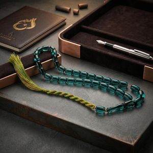 Tasbih de Resina Verde Azulado de Lujo, Hecho a Mano, Elegante Misbaha Islámica, Rosario Musulmán para Zikr, Regalo Premium - Product Image 1