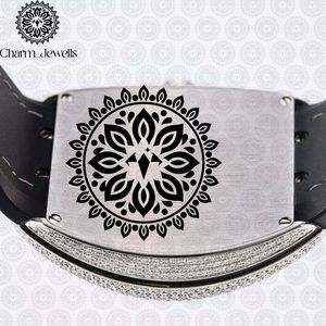 Charm_Jewels Luxury Men's Stainless Steel Tonneau <b>Watch</b> 43mm Analog Mechanical <b>Compass</b> Dial Sapphire Crystal Leather Band - Product Image 2