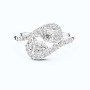 Bague Bypass Toi et Moi en Moissanite Taille Poire Style Floral avec Halo pour Femme, en Argent 925 Original, Cadeau Raffiné pour Anniversaire ou Promesse pour Amoureux - Product Image 3