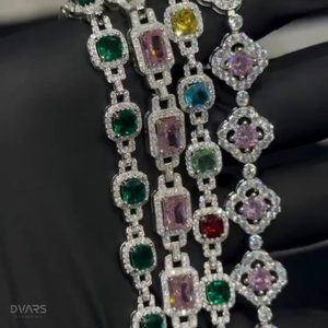 กำไลข้อมือประดับพลอยหลากสี กำไลแฟนซีหลากสี เงินแท้ 925 ผ่านการทดสอบเพชร กำไลฮิปฮอปสีสันสดใส - Product Image 6