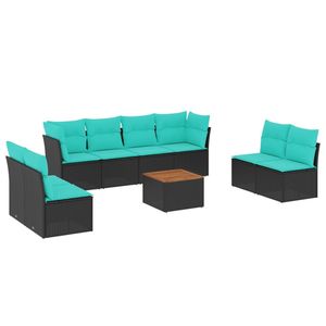 Set di divani da giardino in polyrattan nero da 9 pezzi con cuscini, eleganti mobili da esterno - Product Image 2