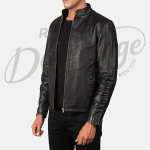 Veste en cuir noir pour homme, style Cafe Racer, coupe ajustée, en véritable peau de mouton, pour l'automne et l'hiver, veste de moto décontractée, col à revers, fermeture éclair, vêtement d'extérieur - Product Image 6