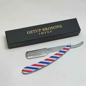 Getup Brosons Impex <b>Single</b> <b>Blade</b> Stainless Steel Safety <b>Razor</b> Red Blue White Striped Handle Men's Wet Shaving Barber Shop Use - Product Image 5