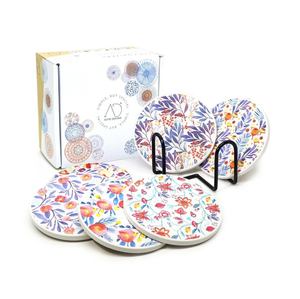 Resin Round <b>Coasters</b> Bohemian Floral Design Reusable Drink Mats 6 Pcs Set for <b>Table</b> Decor - Product Image 3