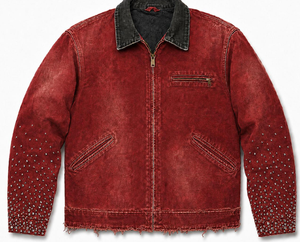 Veste pour homme à imprimé floral rouge avec détails en strass, col rabattu, fermeture éclair, style streetwear, vêtements d'automne - Product Image 5