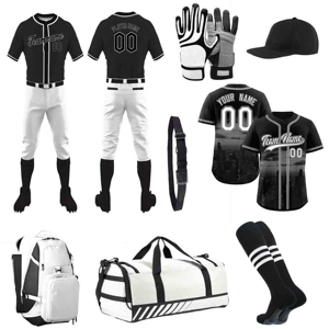 Custom <b>Baseball</b> Team Uniform Set Jersey Pants <b>Cap</b> Belt Socks Batting Gloves Duffel <b>Bag</b> Sublimated Printed Player Name Moisture - Product Image 1