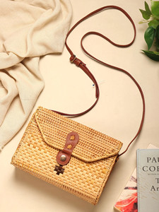 Bohemian Vintage Lady Handmade Eco-friendly Palm Leaf <b>Basket</b> Bag <b>Linen</b> Lining Comfortable Storage Space Convenient Carry Outings - Product Image 2