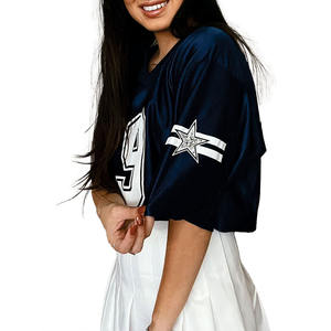 Camiseta Deportiva Corta Azul de Fútbol Americano para Mujer con Estrella de Diamantes de Imitación en la Manga, Estilo Oversize, Malla Transpirable, Top Deportivo, Servicio OEM de Impresión Personalizada - Product Image 2