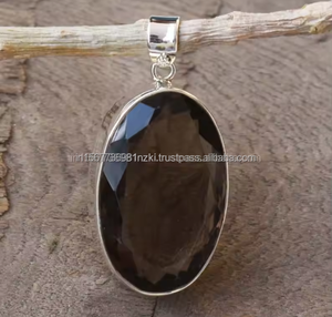 Hermoso cuarzo ahumado 925 colgante de plata esterlina Natural ahumado facetado hecho a mano plata piedra preciosa colgante collar colgante - Product Image 4
