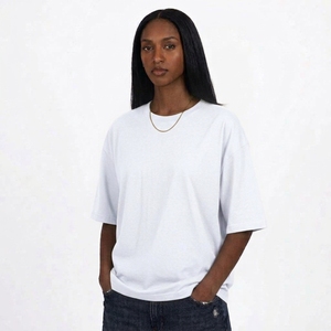 Camiseta de Algodón para Mujer, Cuello Redondo, Corte Holgado, Color Sólido, Manga Corta, Transpirable, Tejido Jersey, Estilo Casual - Product Image 1
