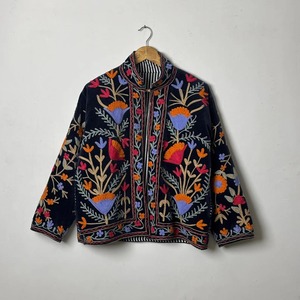 Veste bohème à fermeture éclair brodée de fleurs, col mandarin, manches longues, grande taille, vêtements d'extérieur pour femmes, vêtements d'automne - Product Image 1