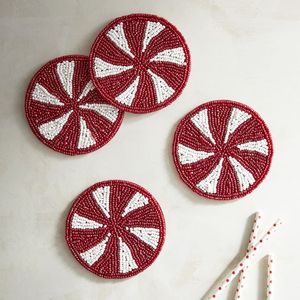 Sous-verres ronds élégants à perles avec broderie décorative pour tasses à thé, mugs à café et décorations de table - Product Image 2