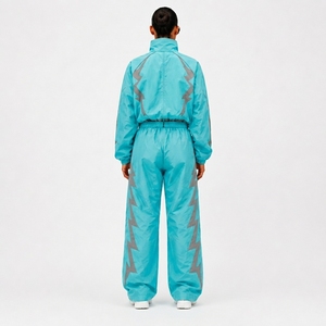 Survêtement unisexe turquoise à motif géométrique, fermeture éclair intégrale, col montant, coupe classique, streetwear, vêtements de sport printemps, 100 % nylon, imprimé par sublimation - Product Image 2