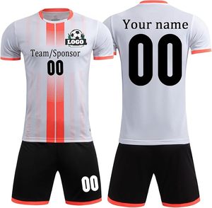Conjunto de Camiseta de Fútbol Personalizable para Hombre, Talla Grande, Rayas Blancas y Rojas, Impresión Digital, Transpirable, de Secado Rápido, Poliéster, Algodón, Elástico - Product Image 1