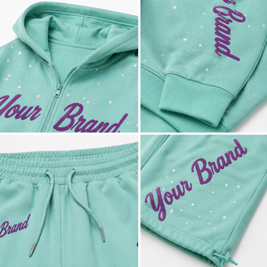 Custom Women's Cropped Zip Hoodie Wide Leg Sweatpants Set Rhinestone <b>Star</b> Graphic Print Casual Streetwear Matching Outfit - Product Image 4