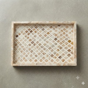 Plateau décoratif rectangulaire Art Déco à motif vertical, fait main, pièce unique, artisanal, pour anniversaire - Product Image 1