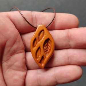 Wooden Leaf Pendant Necklace Hand Carved Natural Design Lightweight Daily Wear Jewelry Crafted From Wood - Product Image 5