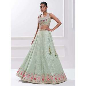 Stunning Pista Green <b>Sequins</b> Georgette Traditional Lehenga Choli for Women - Product Image 6