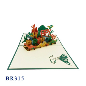 Tarjeta Pop-up de Feliz Cumpleaños con Diseño de Parque de Dinosaurios, Hecha a Mano en Vietnam, Hanói, Regalos con Temática Animal, Más Vendidos, Gran Tendencia - Product Image 2