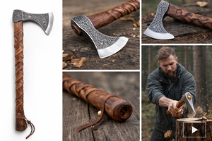 ขวานไวกิ้งทำมือ เหล็กกล้าคาร์บอนสูง ด้ามไม้ ขวานสำหรับตั้งแคมป์ อุปกรณ์เอาตัวรอดกลางแจ้ง - Product Image 2