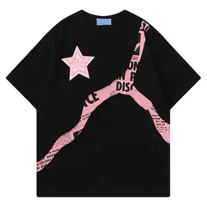 Camiseta de hombre estilo americano 2026, de manga corta con cuello redondo, diseño irregular, holgada, vintage, desgastada, 3D, para verano - Product Image 1