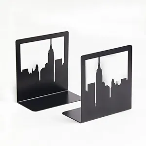 Serre-livres modernes en aluminium plaqué, design découpé silhouette urbaine, décoration maison et bureau, forme rectangulaire découpée - Product Image 1