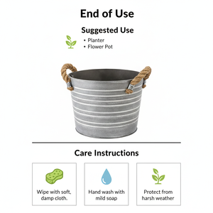 Maceta de Metal Galvanizado Estilo Rústico, Cesta Vintage para Flores, Marca Headway Crafts - Product Image 5