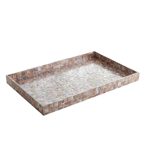Plateau rond en nacre, mosaïque de coquillages incrustés, plateau de service de luxe, motif mandala, centre de table, décoration décorative pour ottoman - Product Image 2