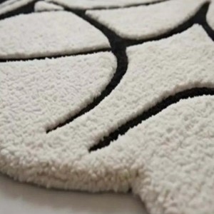 Alfombra Contemporánea de Lana Negra y Blanca con Diseño Abstracto Curvo, Alfombra de Lujo Suave y Afelpada, Moderna, Hecha a Mano, Decorativa para Sala de Estar - Product Image 3