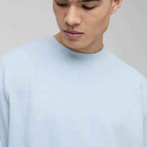 Sweat-shirt surdimensionné à col rond bleu clair pour homme, coupe classique, vêtement décontracté d'automne, en molleton tricoté, couleur unie, pull-over OEM - Product Image 1
