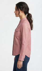 Chemise élégante pour femmes en cuir PU rose, cuir de vachette de qualité supérieure, mode décontractée, manches longues, fermeture à boutons pression, coupe ajustée, haut en cuir - Product Image 5
