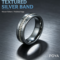 Bague en carbure de tungstène argenté avec incrustation tressée en argent, alliance plate de 8 mm pour homme, bijoux uniques en gros