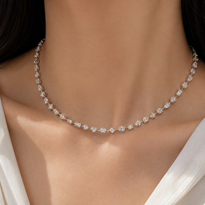 Mixed Diamond Choker <b>Necklace</b> for Women 10K Rose Gold Plated Wedding Jewelry Elegant Moissanite Anniversary Gift - Product Image 1