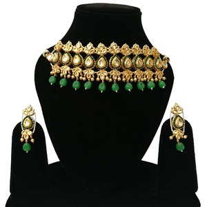 <b>Indian</b> Vintage Classic Choker Set Traditional Crystal Kundan Faux Pearl High Quality Wedding Party Necklace Earrings <b>Ring</b> - Product Image 1