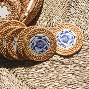 Artisan Handmade <b>Ceramic</b> <b>Coaster</b> with Rattan Weaving Made in Vietnam Eco Friendly Home Table Decor - Product Image 4