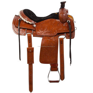 Sillín de caballo tallado antiguo Sillín de cuerda occidental de cuero genuino con juego de tachuelas duraderas para carreras de caballos a precio mayorista - Product Image 2