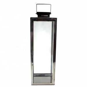 Farol de metal plateado de forma alargada para iluminación decorativa de suelo y mesa en casas y villas, portavelas. - Product Image 1