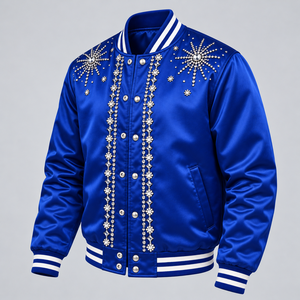 Mens Designer <b>Rhinestone</b> Satin <b>Jacket</b> Premium Shiny Crystal Decoration Stylish Bomber Coat Fashion Hip Hop Streetwear Luxury - Product Image 1